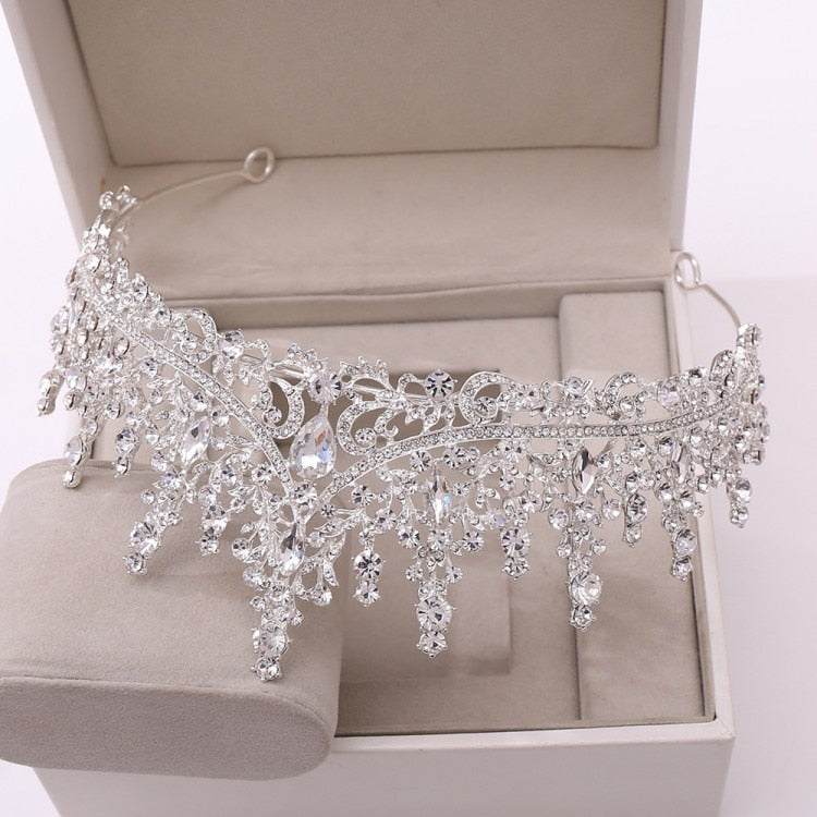 Gorgeous Silver Color Crystal Bridal Jewelry Sets Fashion Tiaras Crown Earrings Choker Necklace Women Wedding Dress Jewelry Set