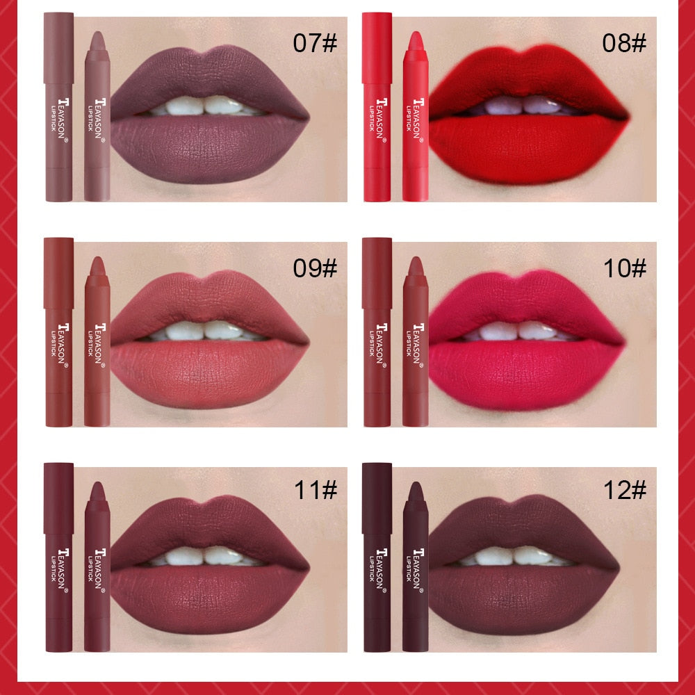 12 color velvet matte lipstick pen waterproof long-lasting sexy red lip stick stick cup makeup lip gloss pen cosmetics