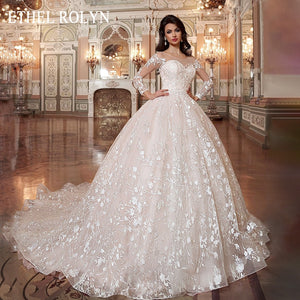 ETHEL ROLYN A-Line Wedding Dress 2021 Long Sleeve Bridal Appliques Lace Up Beaded Sashes Princess Bride Dresses Vestido De Noiva