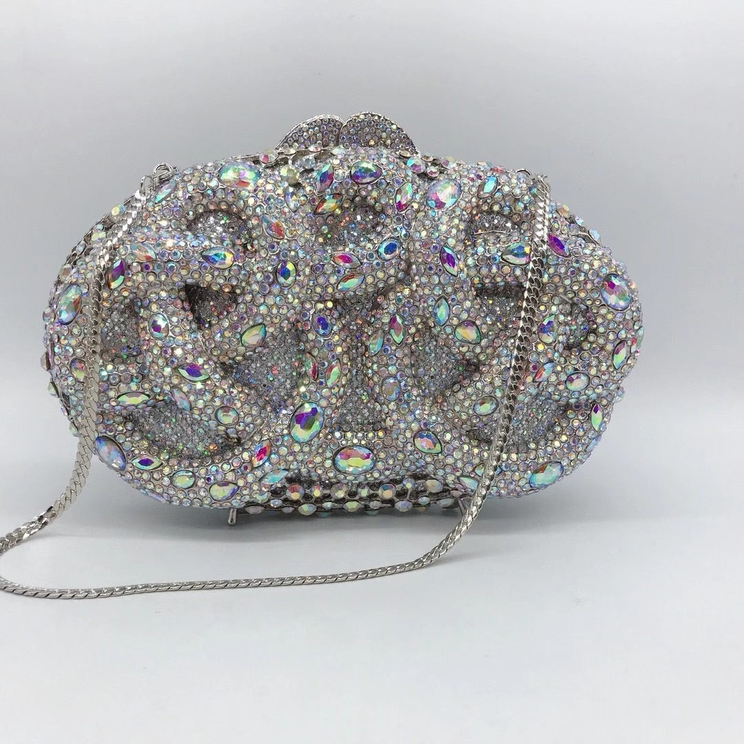 XIYUAN AB Silver Rhinestone Crystal Clutch Luxury Women's Evening Wedding Party Clutches Female Handbags Small Phone Case Bags