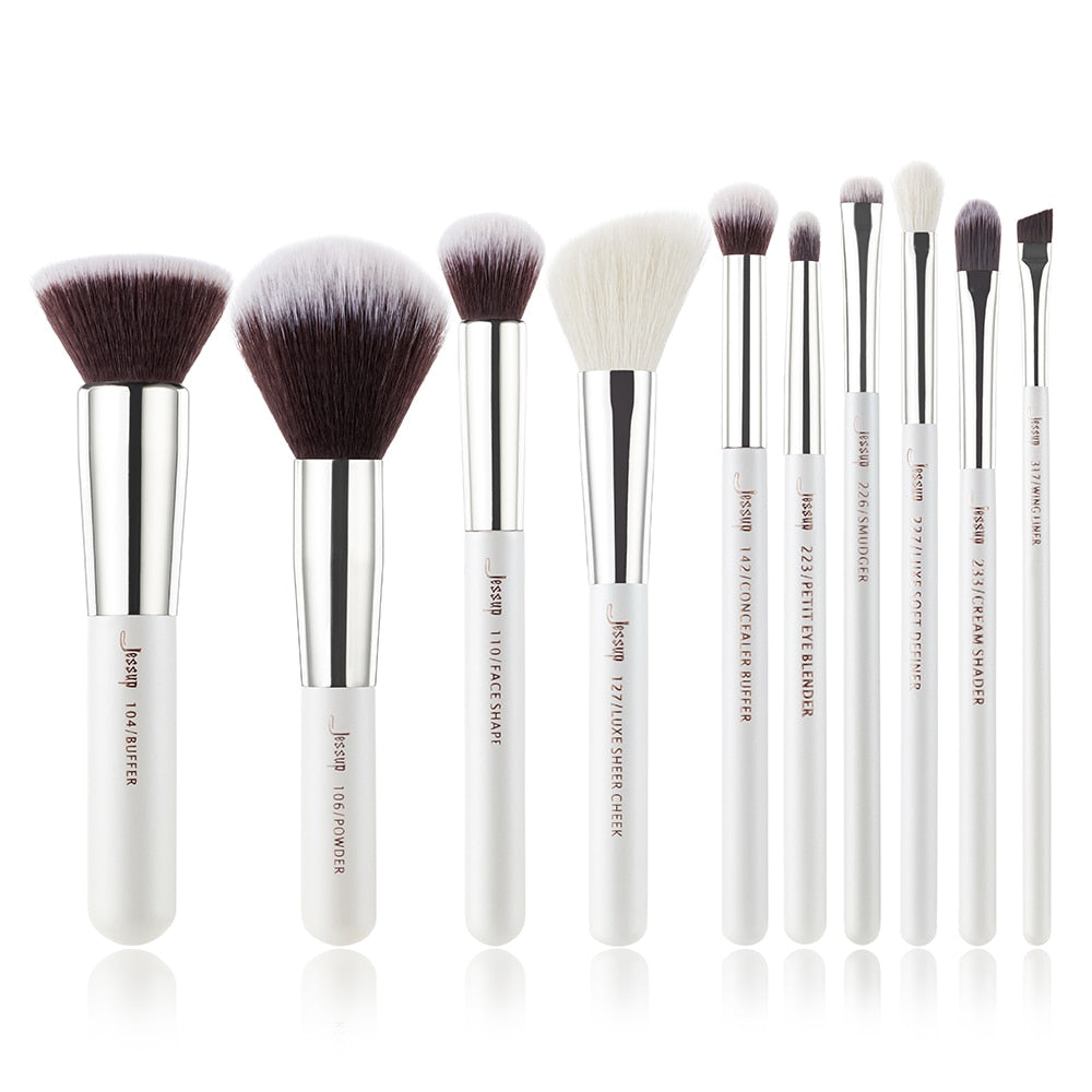 Jessup Brand Pearl White/ Rose Gold Makeup Brushes set professional Make up Brush Tool kit Foundation Powder Buffer Cheek Shader