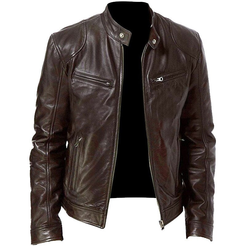 2021 Mens Fashion Leather Jacket Slim Fit Stand Collar PU Jacket Male Anti-wind Motorcycle Lapel Diagonal Zipper Jackets Men 5XL