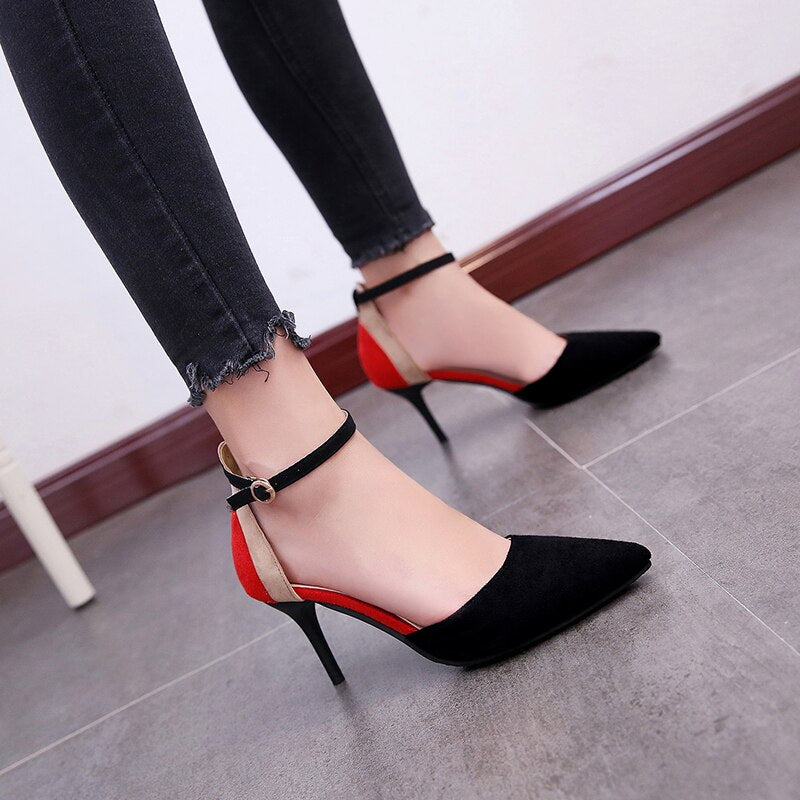 2021 New Concise Elegant Female High Heels Korean Wild Shallow Mouth Single Shoes Fashion Middle Hollow Comfort Work Shoes