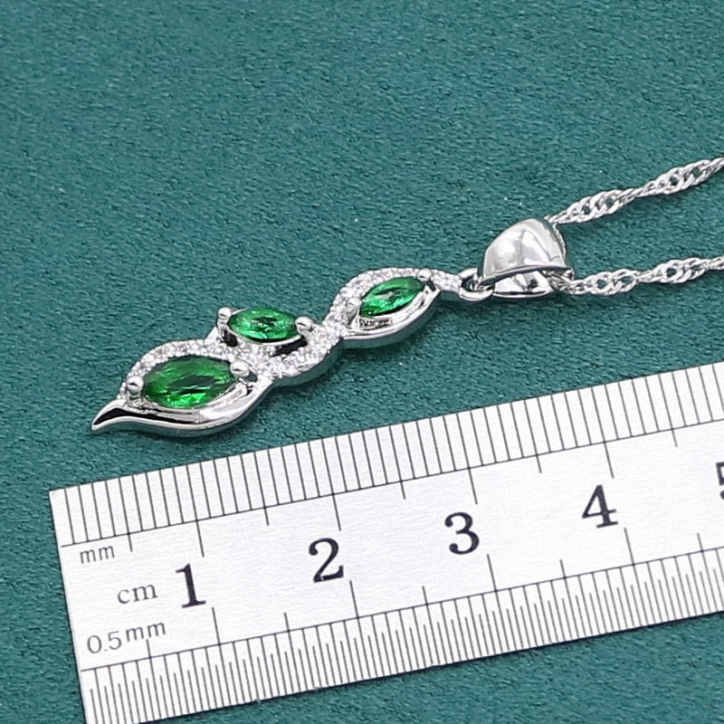 Marquise Green Emerald 925 Sterling Silver Jewelry set for Women Bracelet Earrings Necklace pendant Ring