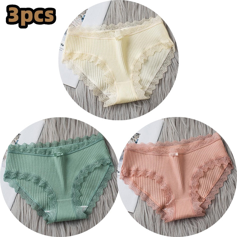 3PCS/lot Cotton Panties Women Comfortable Underwears Sexy Middle-Waisted Underpants Female Lingerie Big Size Ladies Briefs