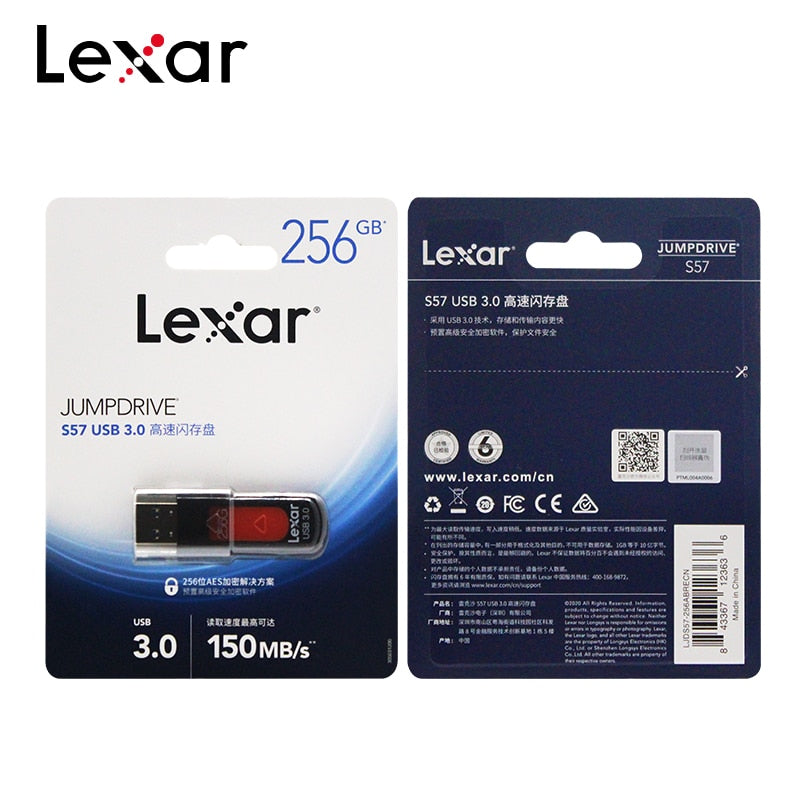 Lexar JumpDrive S57 USB 3.0 Flash Drive Disk 32GB 64GB 128GB 256GB Pen Drive Compatible Pendrive U Disk for PC and Mac systems