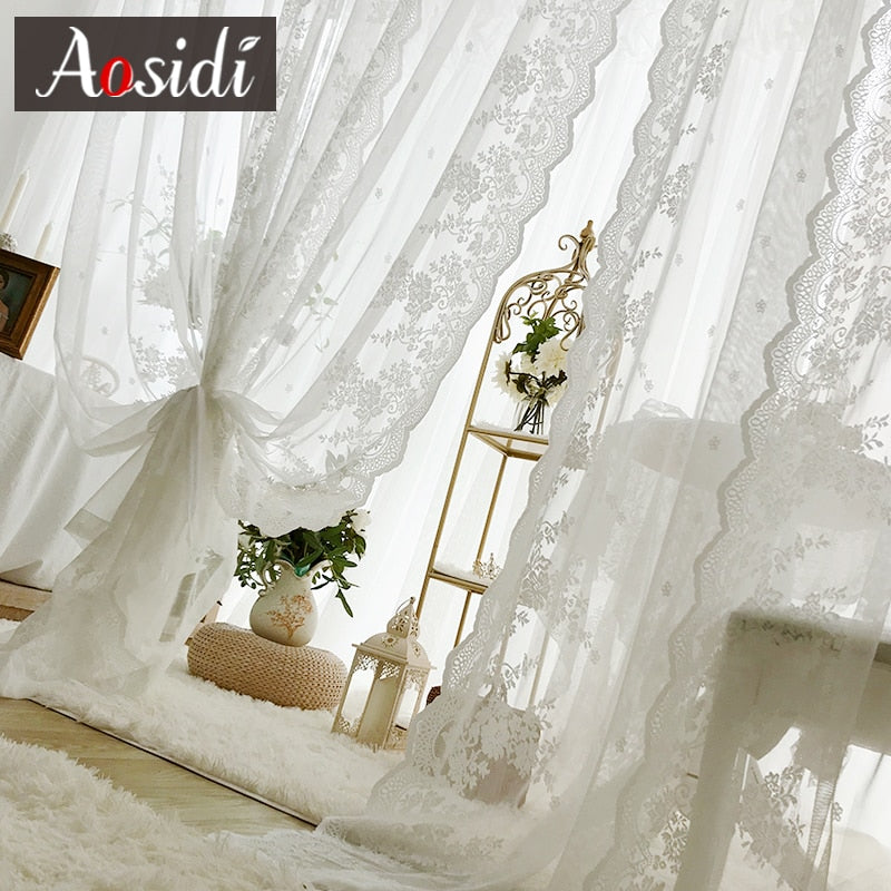 White Curtains for Living Room Bedroom Windows Lace Elegant Curtains Sheer For Children' Room Decoration Modern Voile Drapes