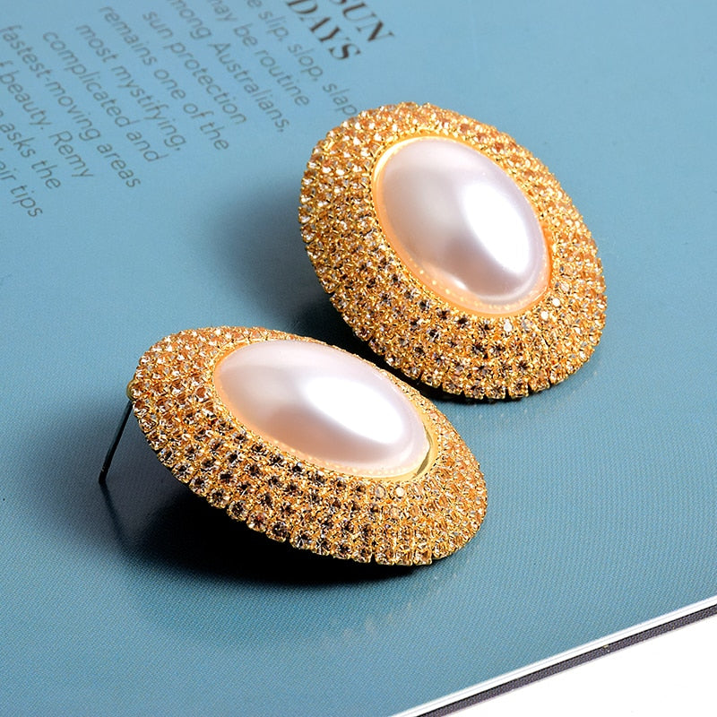 New Arrival Luxury Pearl Crystals Round Drop Earrings High-Quality Fashion Rhinestone Earring Jewelry Accessories For Women