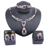 Women Gold Color Purple Zircon Crystal African Beads Necklace Bracelet Earring Ring Saudi Jewelry Set Party Bridal Decoration