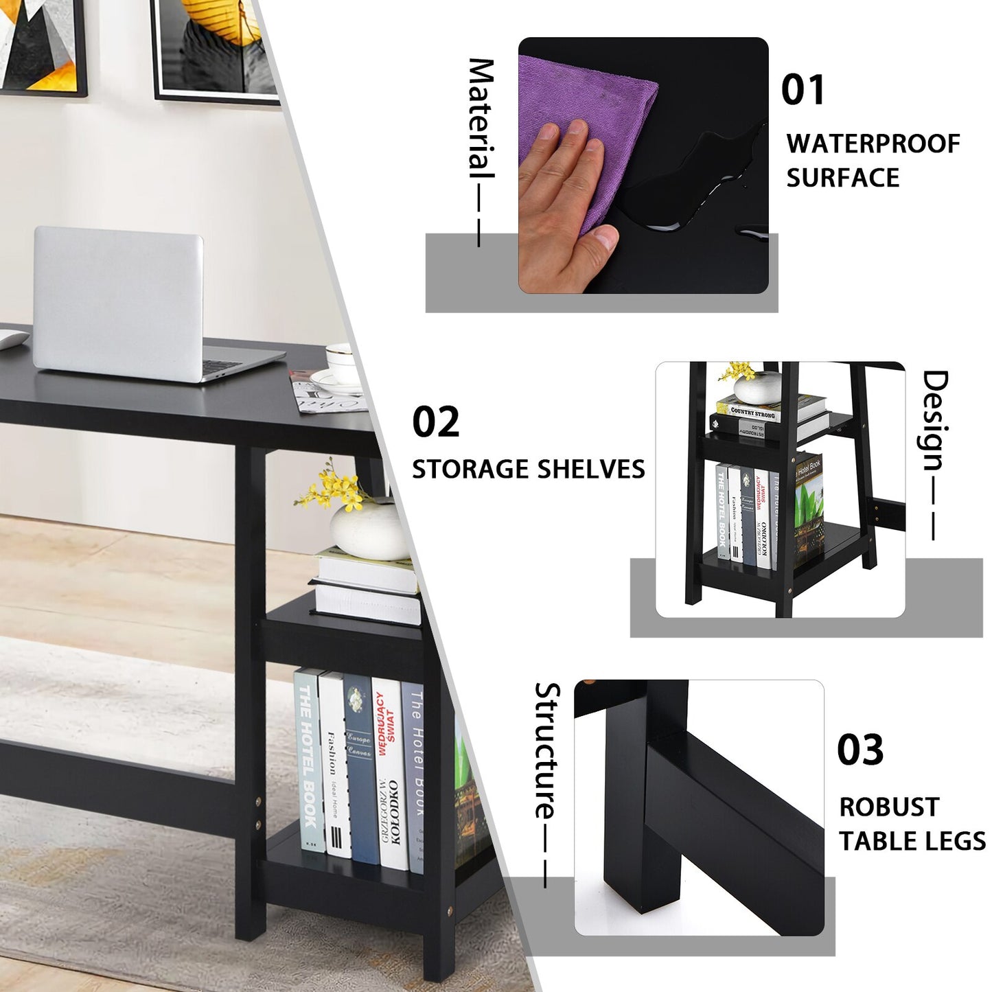 Costway Trestle Computer Desk Indoor Office Workstation w/Removable Shelf HW63370