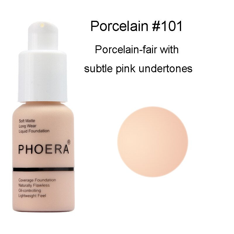 PHOERA 10Colors Soft Matte Full Coverage Liquid Foundation Concealer Longlasting Face Foundation Moisturizer Face Liquid Foundat