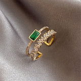 2020 Korea's New Retro Green Double-layer Ring Fashion Simple Versatile Open Ring Elegant Ladies' Jewelry