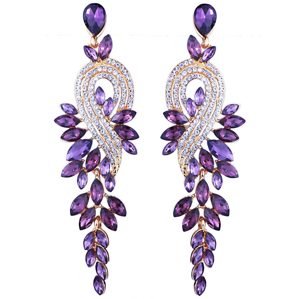 Bridal jewellery Luxury crystal leaf large earrings long drop earrings for women wedding party jewelry accessory