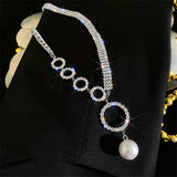 FYUAN Circle Rhinestone Choker Necklaces for Women Clavicle Chain Pearl Pendant Necklaces Weddings Jewelry Party Gifts