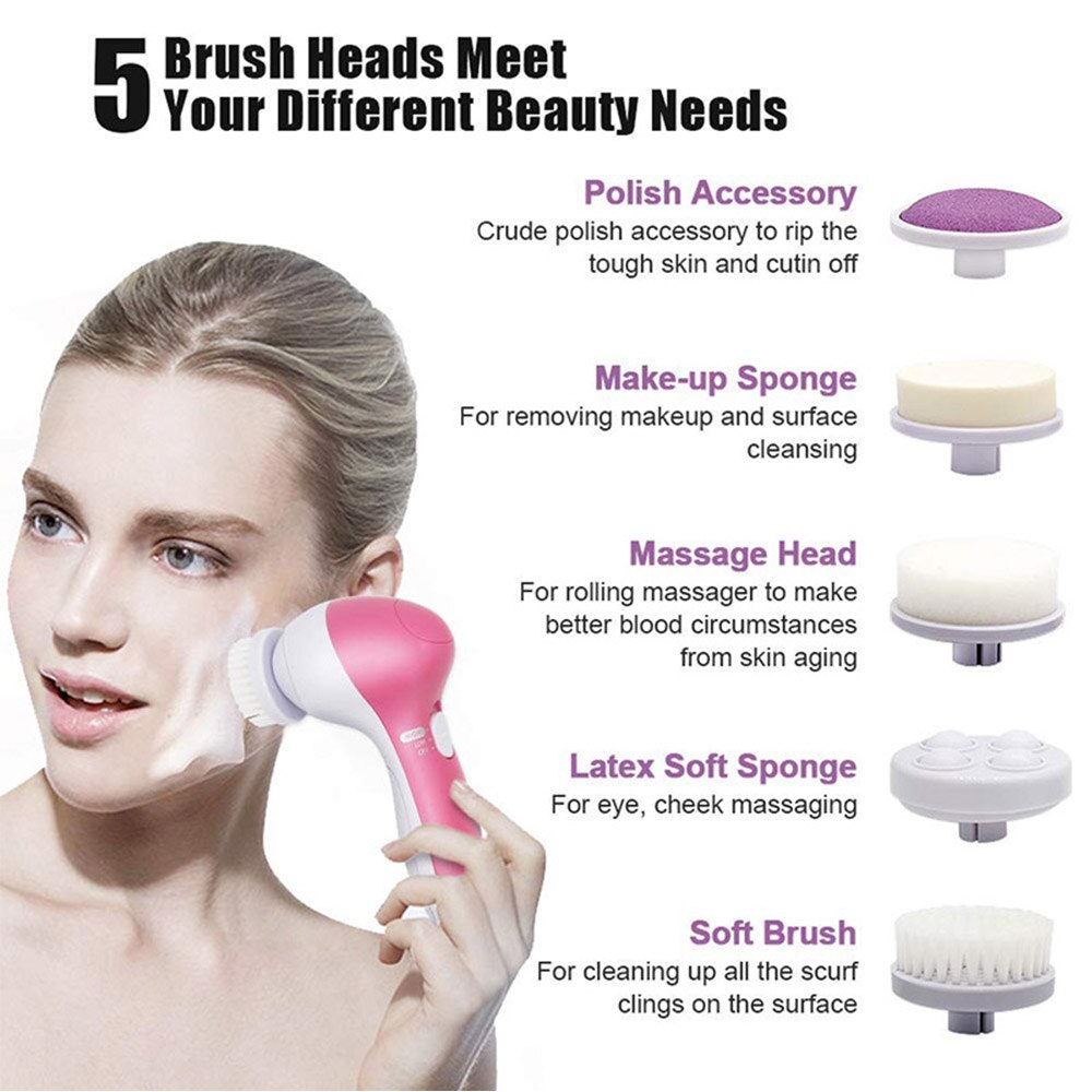 5 In 1 Face Cleansing Brush Silicone Facial Brush Deep Cleaning Pore Cleaner Face Massage Skin Care Makeup Cleanser Facial Brush