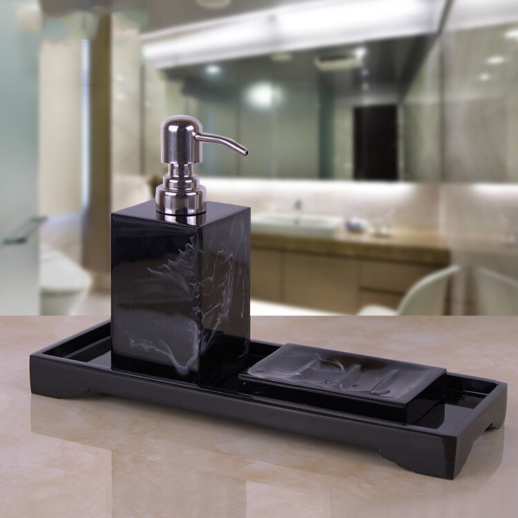 Black Marble Pattern Tray Resin Bathroom Set Toothbrush Holder Soap Dispenser Soap Dish Men's Bathroom Accessories Set Home Deco