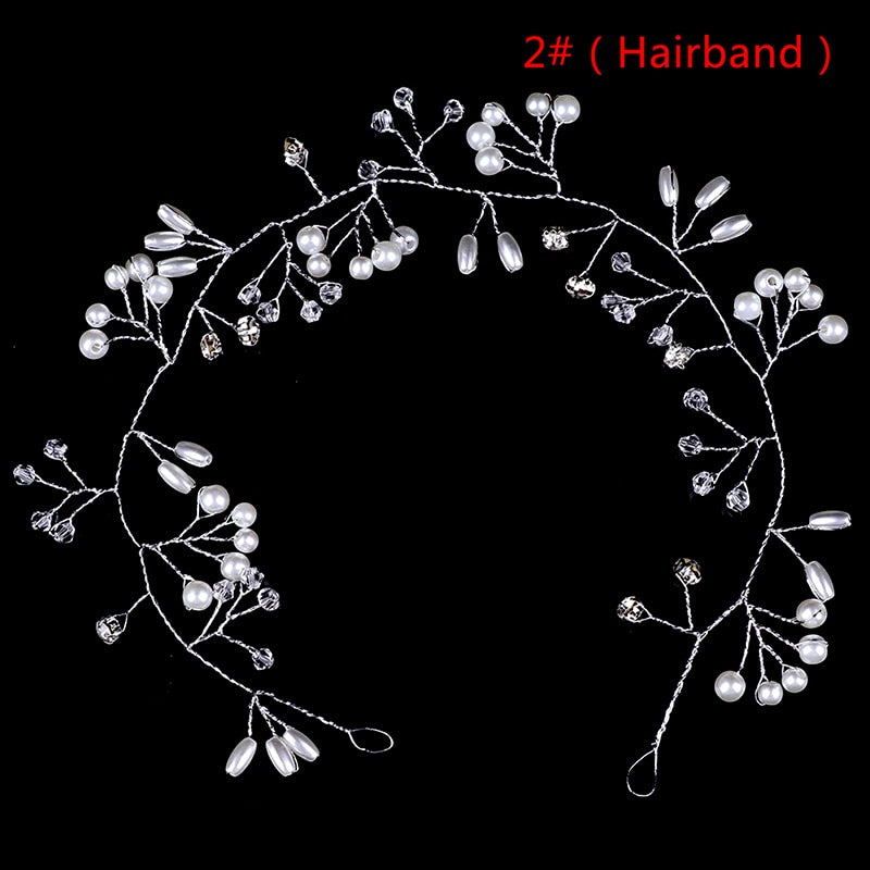 Crystal Wedding Headdress Pearl Headband Bridal Hair Accessories Headpiece Women Handmade Tiara Wedding Hair Ornaments Jewelry