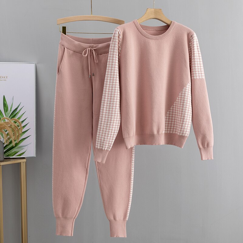 GIGOGOU Women Track Suits Sets Autumn Winter O Neck Pullover + Knitted Long Harem Pants Set Soft Warm Knitted Sweater Tracksuits