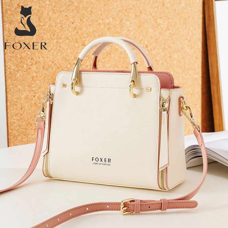 FOXER Handbag Women Purse Female Split Leather Crossbody Shoulder Bags Large Capacity Handbags Stylish Messenger Bags Chic Totes