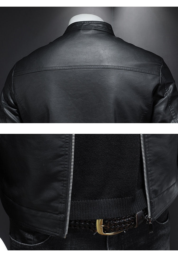 Spring Autumn Leather Jacket Men Stand Collar Slim Pu Leather Jacket Fashion Motorcycle Causal Coat Mens Moto Biker Leather Coat