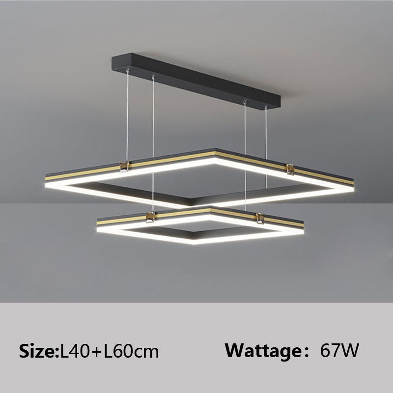 Modern Minimalist Luster Square Black Gold LED Chandelier for Bedroom Living Room Restaurant Loft Home Indoor Light Fixture