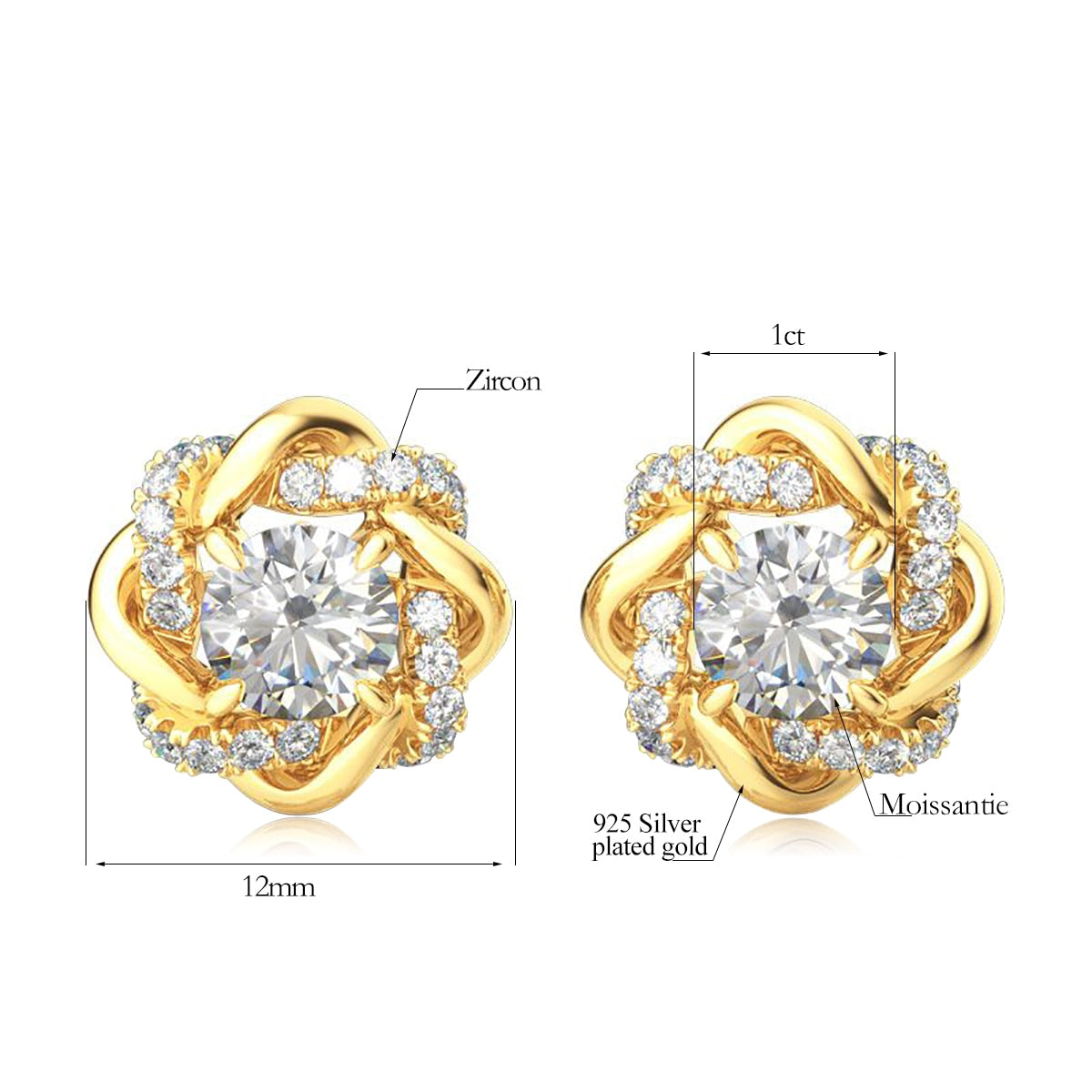 Szjinao 1CT Round Moissanite Earrings Stud For Woman 925 Sterling Silver Anniversary Engagement Luxury Quality Fine Jewelry