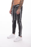 Men's Painted Skinny Slim Fit Straight Ripped Distressed Pleated Knee Patch Denim Pants Stretch Jeans