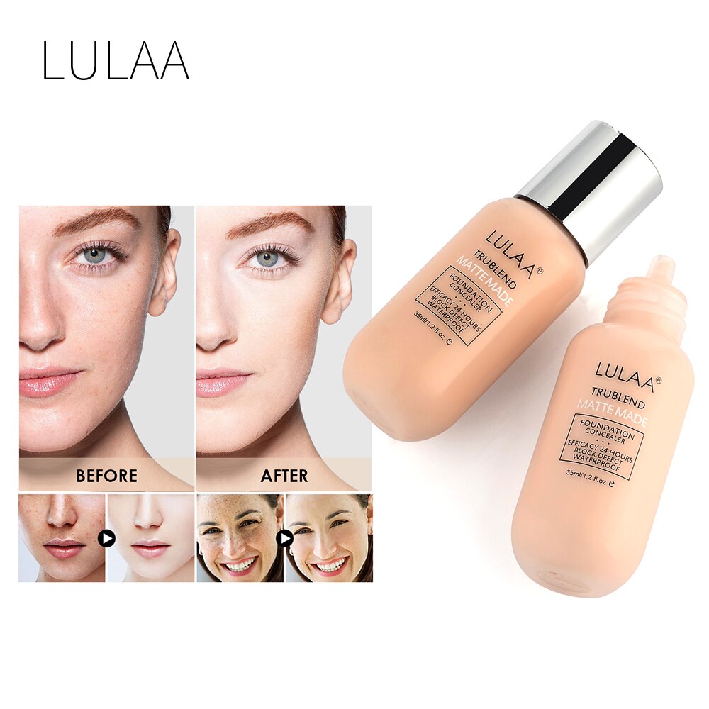 LULAA 35ml Base Makeup Foundation Long-lasting Full Coverage Face Concealer Matte Cushion Liquid Foundation Korean Cosmetic