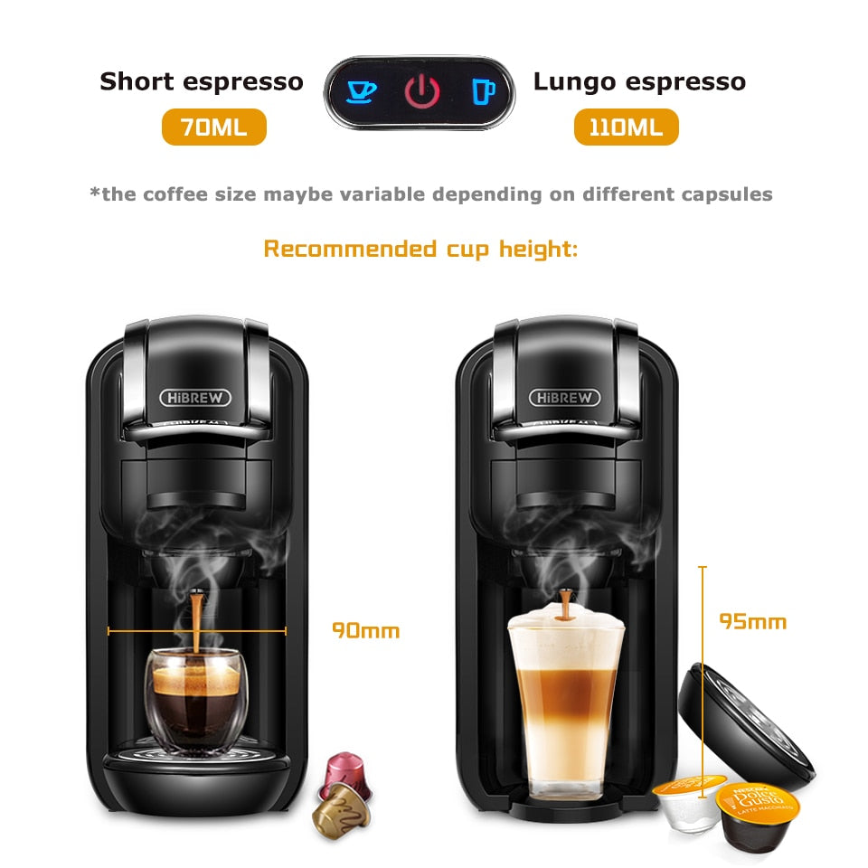 HiBREW Coffee Machine 19Bar 4in1 Multiple Capsule Expresso  Cafetera Dolce Milk&Nexpresso Capsule ESEpod  Ground Coffee Pod H2