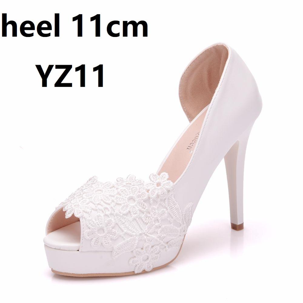 Crystal Queen White Lace Flower Pumps womens Elegant Wedding Shoes Bride High Heels Platform Ladies Wedges Party Dress Shoes