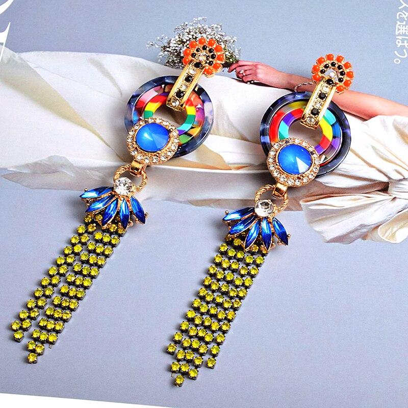 Colorful Crystals Long Earring High-end Fashion Trend Drop Earrings New Jewelry Accessories For Women Wholesale