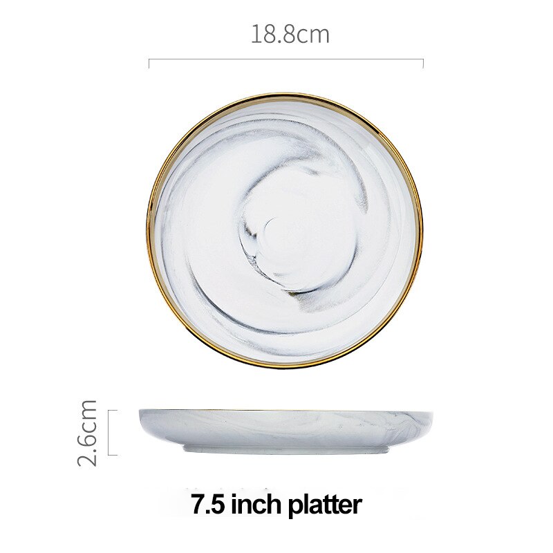 Marble ceramics plates and bowls set dinnerware sets christmas salad dessert bone china white plates kitchen dishes round tray