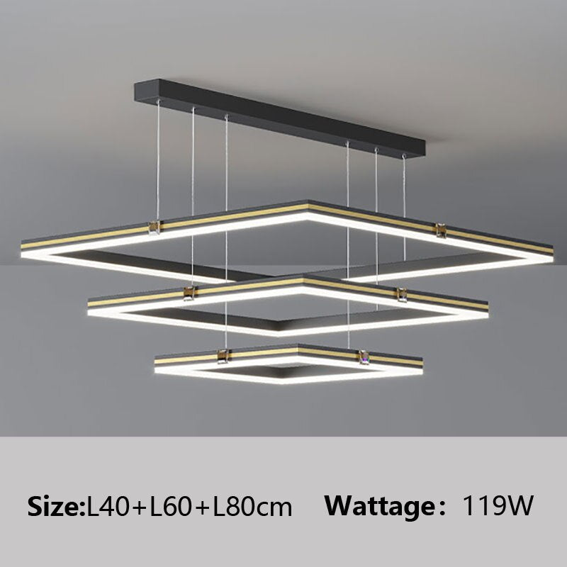 Modern Minimalist Luster Square Black Gold LED Chandelier for Bedroom Living Room Restaurant Loft Home Indoor Light Fixture