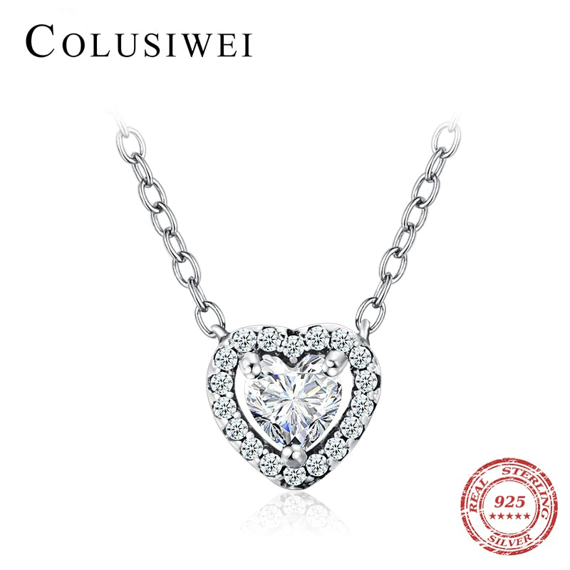 Colusiwei Valentine Day Gift Real 925 Sterling Silver Sparkling Heart Pendant Necklace for Women Wedding Engagement Jewelry