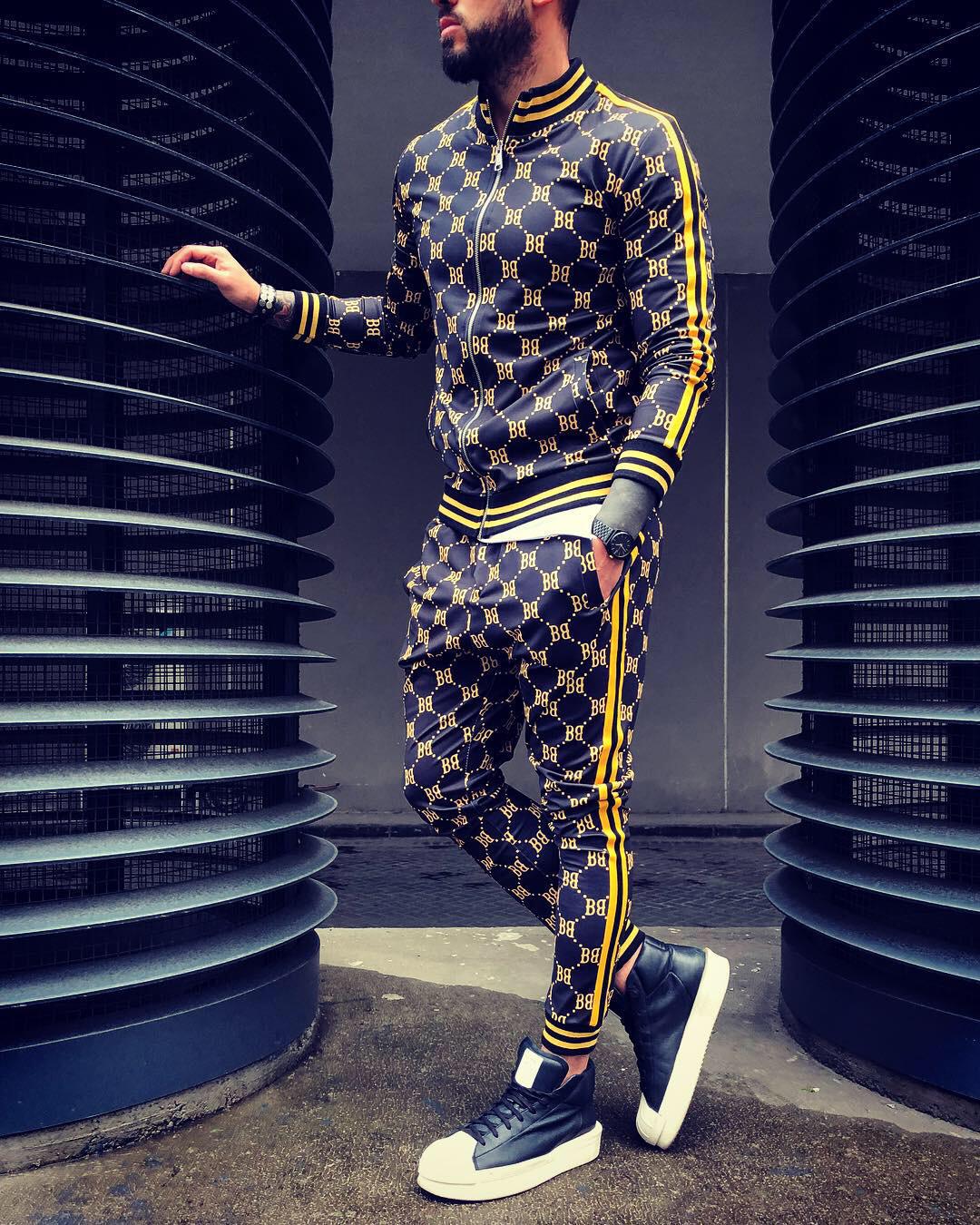 2021 Fashion Brand Men's Sport Suit 3D Digital Printing Long-sleeved Zipper Top and Casual Pants Fitness Slim Casual Tracksuits