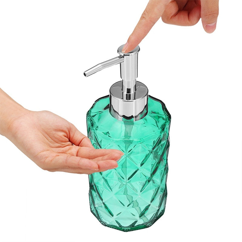 Glass Soap Dispenser Diamond Crystal Shower Gel Makeup Bottle Storage for Bathroom Kitchen