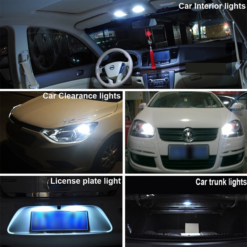 1x Car T10 LED Bulb 6 SMD 12V White 6500K W5W LED Signal Light 10 SMD Auto Interior Wedge Side License Plate Lamps 5W5 194 168