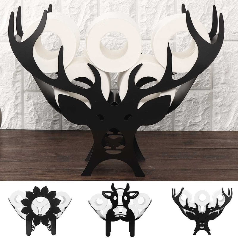 Home Iron Roll Paper Towel Holder Black Flower/Cows Crafts Bathroom Rack Ornaments Toilet Roll Holder Kitchen Bathroom Storage