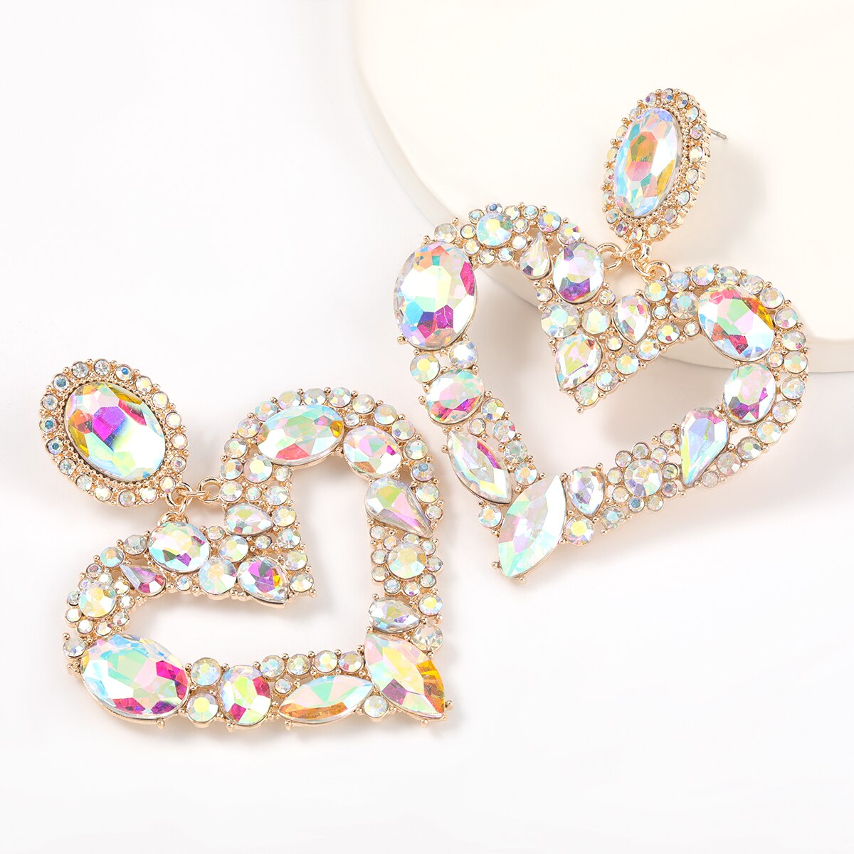 New Fashion women's Color Matching Big Rhinestone Love Heart-shaped Star Drop Earrings women's Jewelry Temperament Accessories