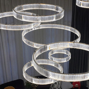 Modern Chrome Gold Steel Led Chandelier Villa Stairs Dimmable Circle Chandelier Lighting Foyer Hanging Chandelier Lamp Fixtures