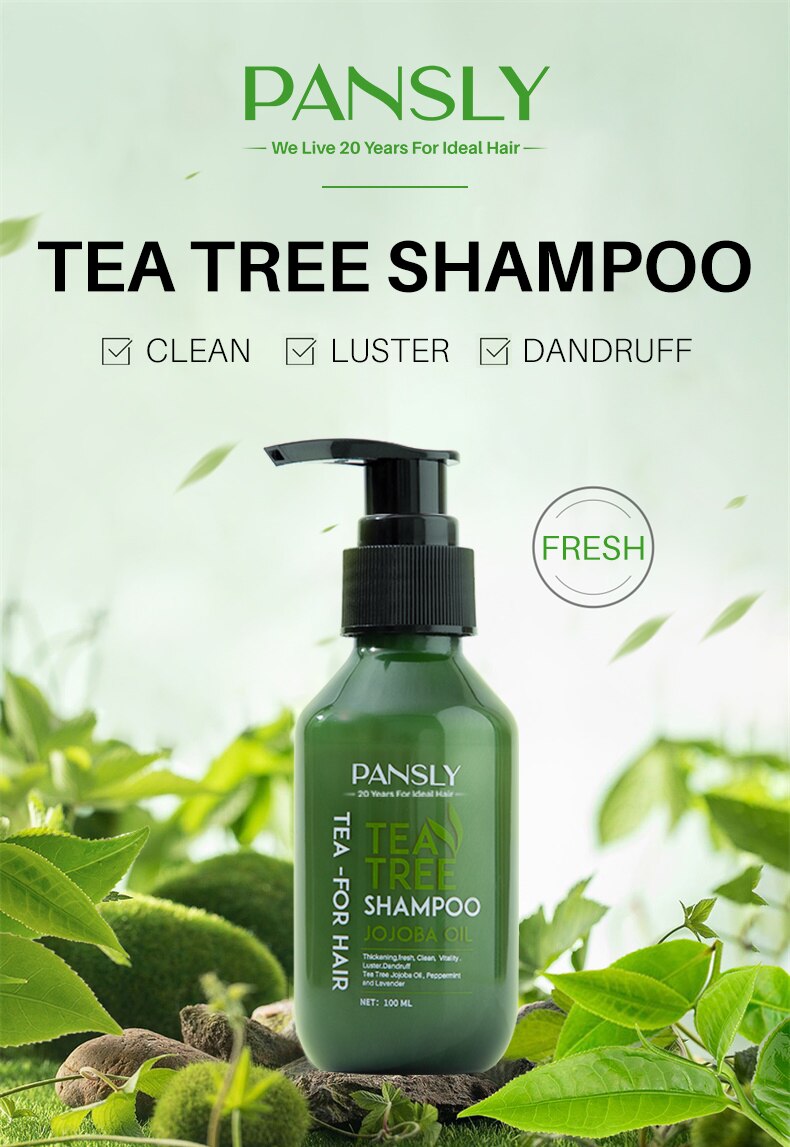 100ml natural tea tree extract shampoo, refreshing and oil control, can improve scalp health and support hair growth