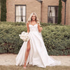 Simple Satin Wedding Dresses Strapless Lace-Up Back High Slit Ruched Pleats A Line Beach Bridal Gowns Sweep Train Robe De Marie
