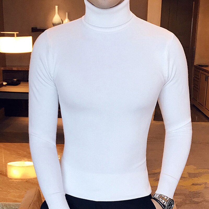 2020 Mens Turtleneck Sweaters and Pullovers Winter Casual Solid Knitted Turtleneck Wool Sweater Fashion Men Pullover Homme 1465