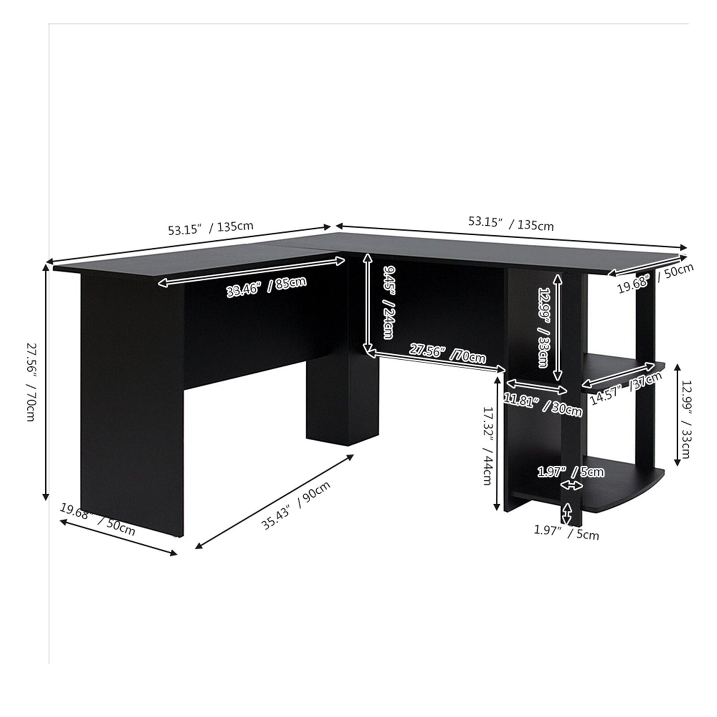 L-Shaped Desktop Computer Desk Study Table Office Table Easy to Assemble Can Be Used in home and office Black