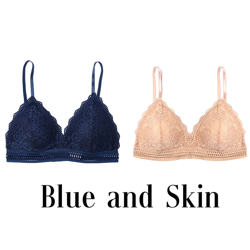 1/2PCS Women Bralette French Style Lace Bra Girls Triangle Cup Lingerie Deep V Wireless Underwear Soft Thin Seamless Bra