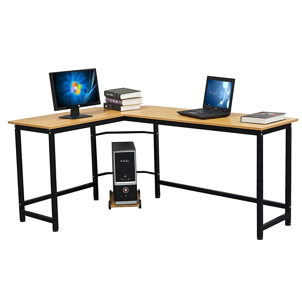 168 x 120 x 72cm L-Shaped Desktop Computer Desk Beech Wood Color with Free CPU Stand