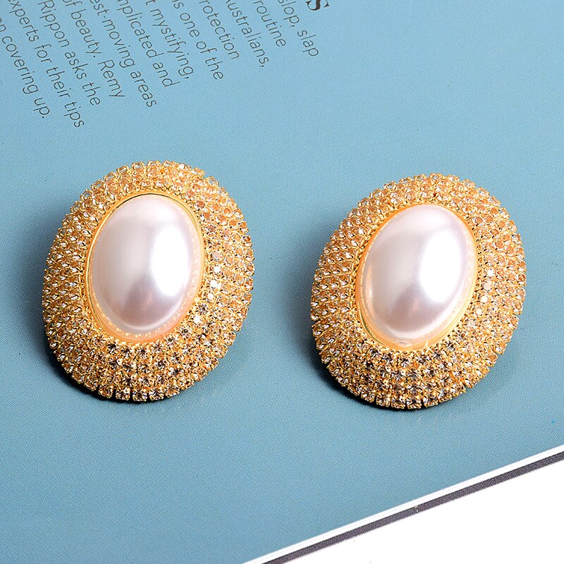 New Arrival Luxury Pearl Crystals Round Drop Earrings High-Quality Fashion Rhinestone Earring Jewelry Accessories For Women