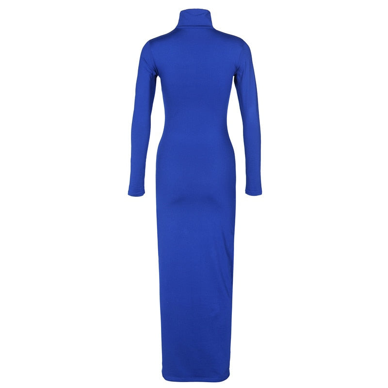 Turtleneck Long Dress Autumn Winter Muslim Elegant Office Lady Skinny Long Sleeve Bodycon Casual Dress Women Midi Clubwear