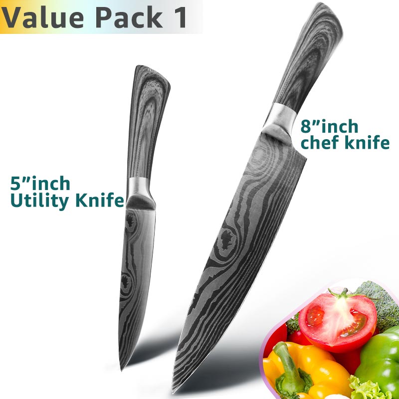 Kitchen Knife 5 7 8 Inch 1-3Pcs Set Stainless Steel Chef Santoku Imitated Damascus Pattern Cleaver Meat Vegetable Cooking Tool