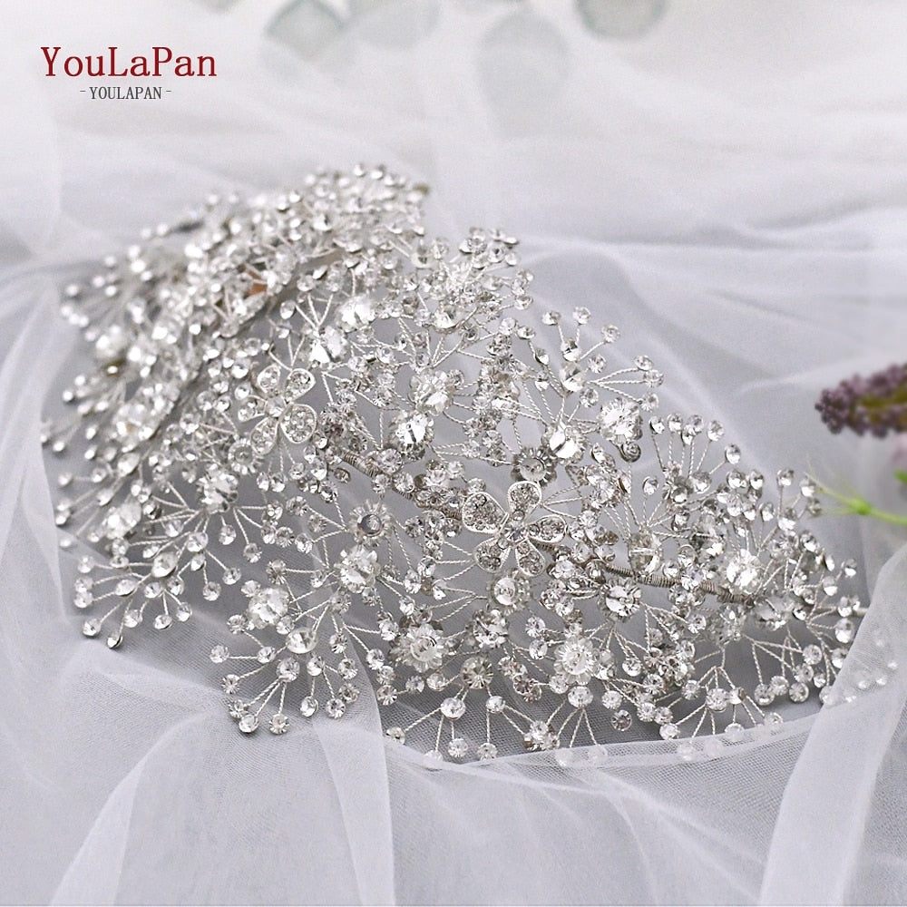 YouLaPan HP240 Golden Bride Hair Accessories Crystal Wedding Hair Jewelry Fascinator for Wedding Rhinestone Wedding Tiara